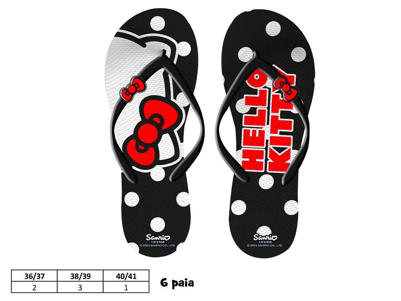 Infradito Hello Kitty da donna in plastica eva nero e rosso a pois - Coriex