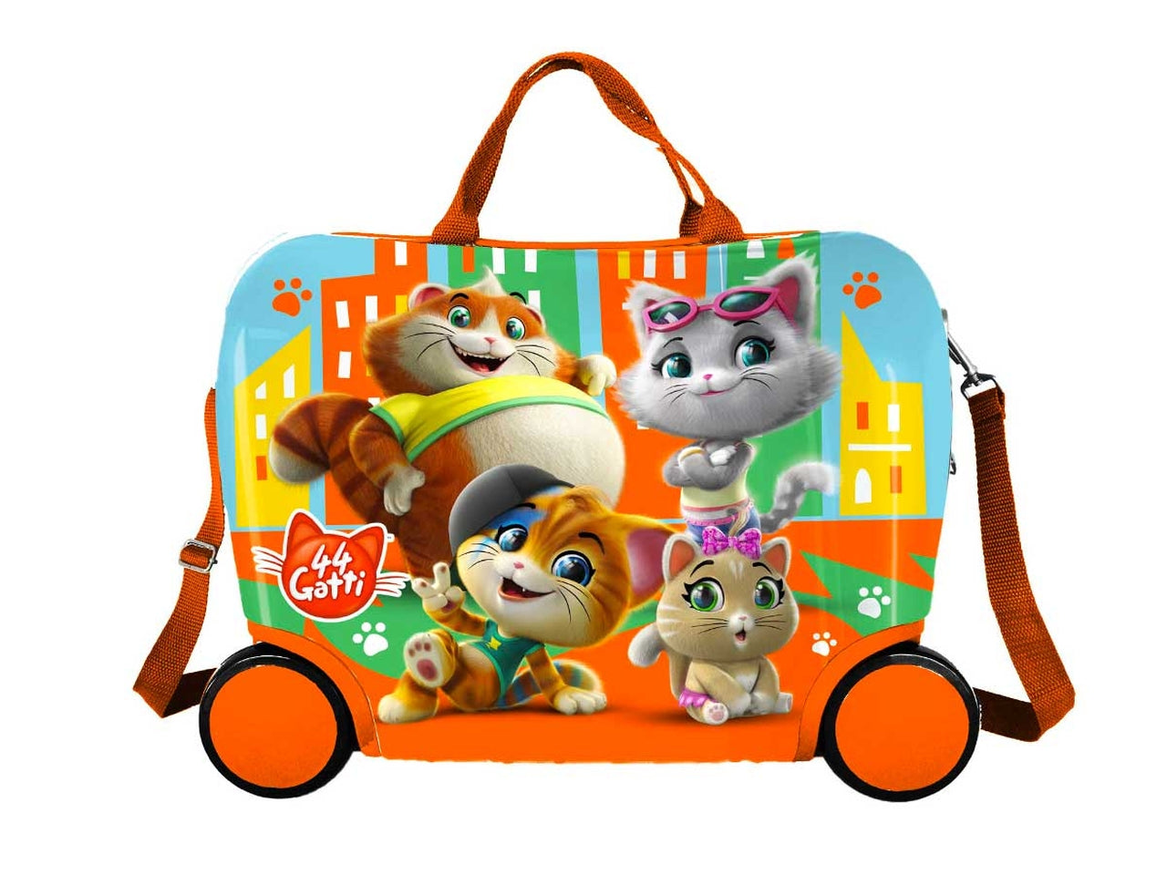 Trolley bagaglio a mano cavalcabile 44 Gatti in abs e metallo arancione, 42x31x21 cm - Coriex