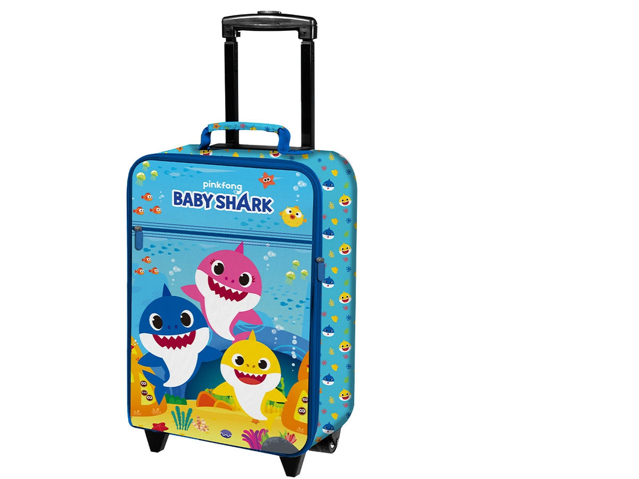 Trolley semirigido Baby Shark in poliestere azzurro capacitÃ  20 l, 52x34x19,5 cm - Coriex