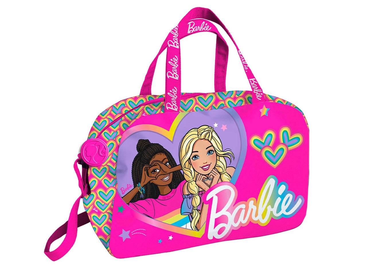 Borsone sport Barbie per bambina in poliestere fucsia con fantasia a cuori 38.5x25x20 cm