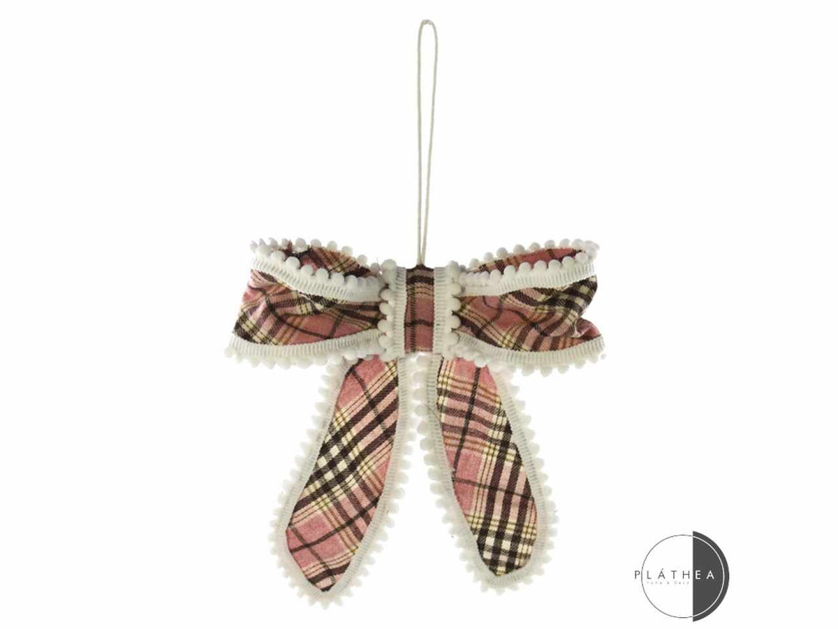 Decoro fiocco rosa scozzese 21x21cm in poliestere
