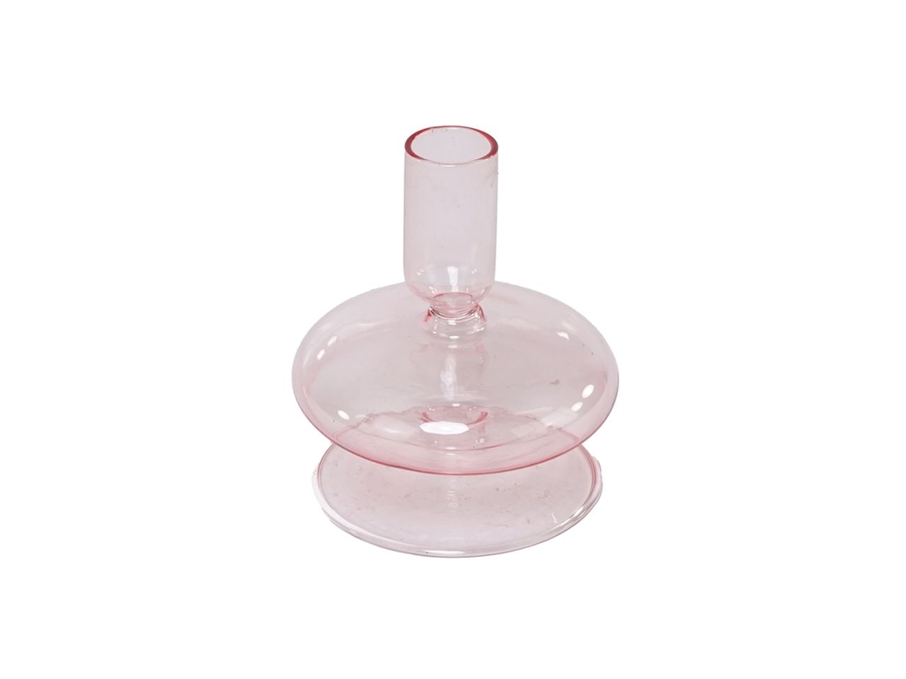 Candeliere colore rosa misura d.9,5x11cm in vetro