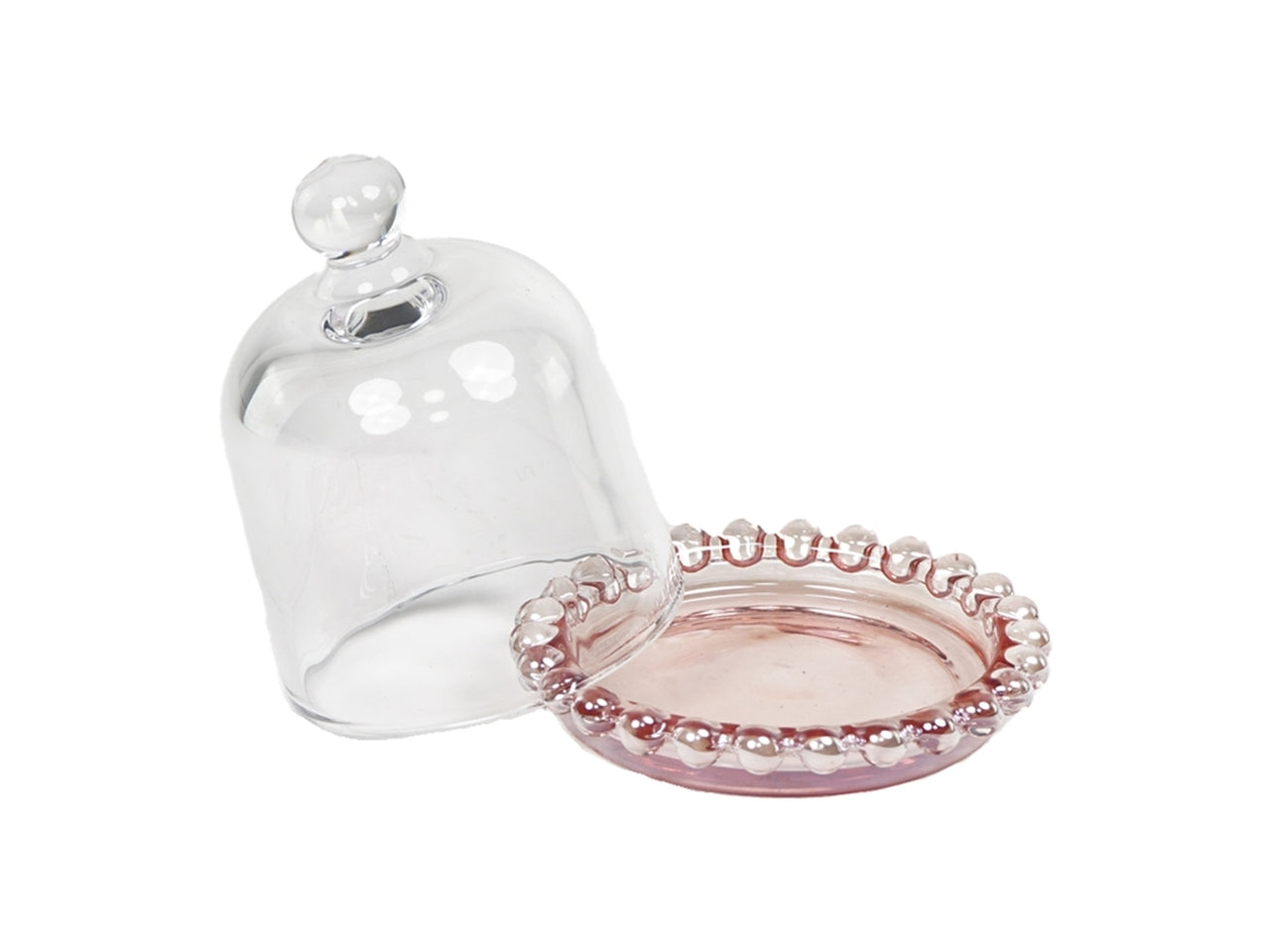 Vassoio tondo rosa con cupola in vetro, per bomboniera, moderno - 10x9 cm - PlÃ thea
