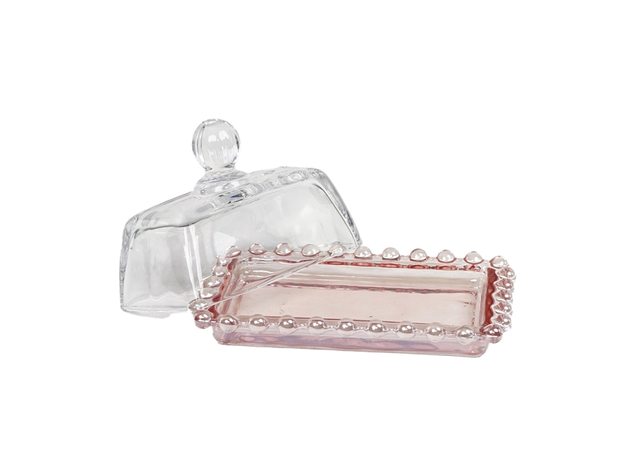 Vassoio rosa con cupola in vetro per bomboniera, moderno, ideale per idea regalo - 14x9x8cm - PlÃ thea