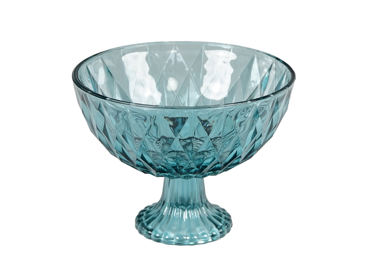 Centrotavola moderno in vetro a rilievo blu traslucido di forma semisferica con alzata - 17x13 cm - PlÃ thea