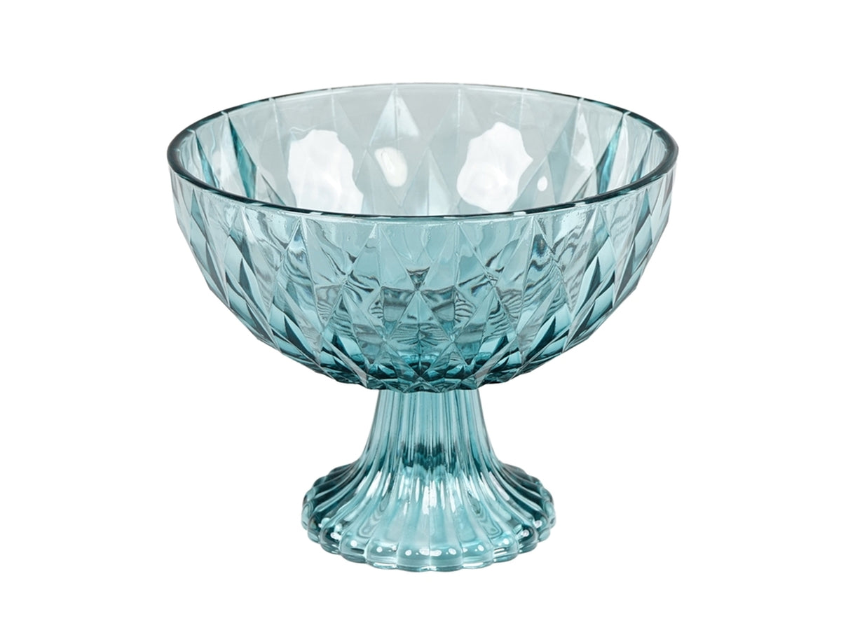 Centrotavola moderno in vetro a rilievo blu traslucido di forma semisferica con alzata - 17x22 cm - PlÃ thea