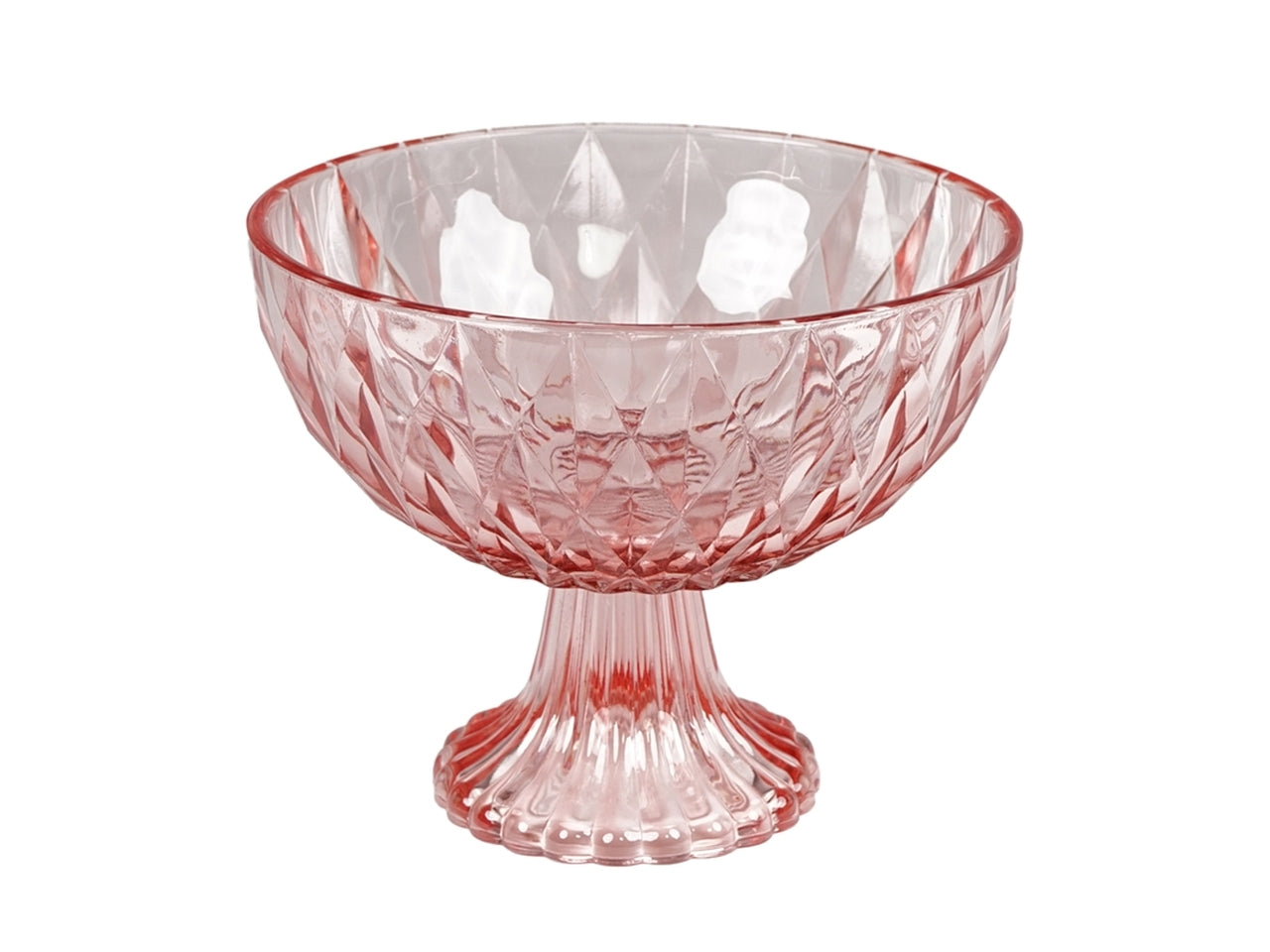 Centrotavola moderno in vetro a rilievo rosa traslucido di forma semisferica con alzata - 17x22 cm - PlÃ thea