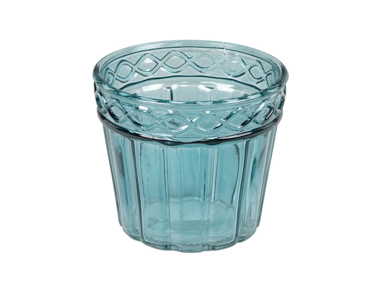Vaso cachepot per piantine moderno in vetro blu traslucido a campana con decorazione a rilievo, uso interno - 11x10cm - PlÃ thea