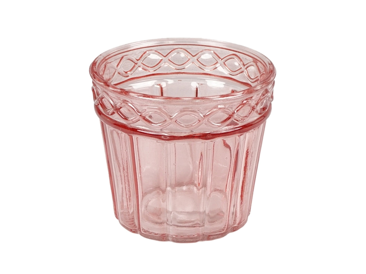 Vaso cachepot moderno per piantine in vetro rosa traslucido con decoro a rilievo - ideale per interno/esterno - 11x10cm - PlÃ thea