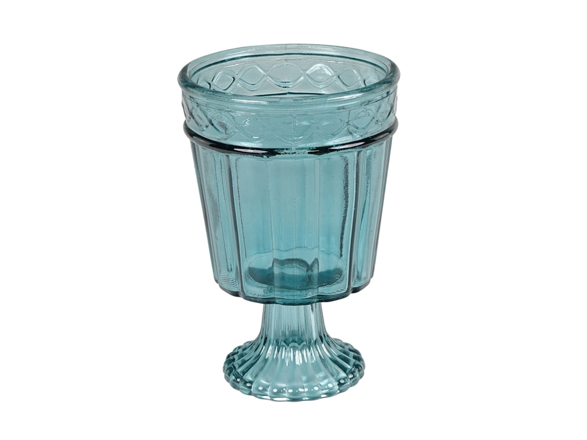 Centro tavola classico in vetro blu traslucido, forma bicchiere per uso interno/esterno - 18x12 cm - PlÃ thea