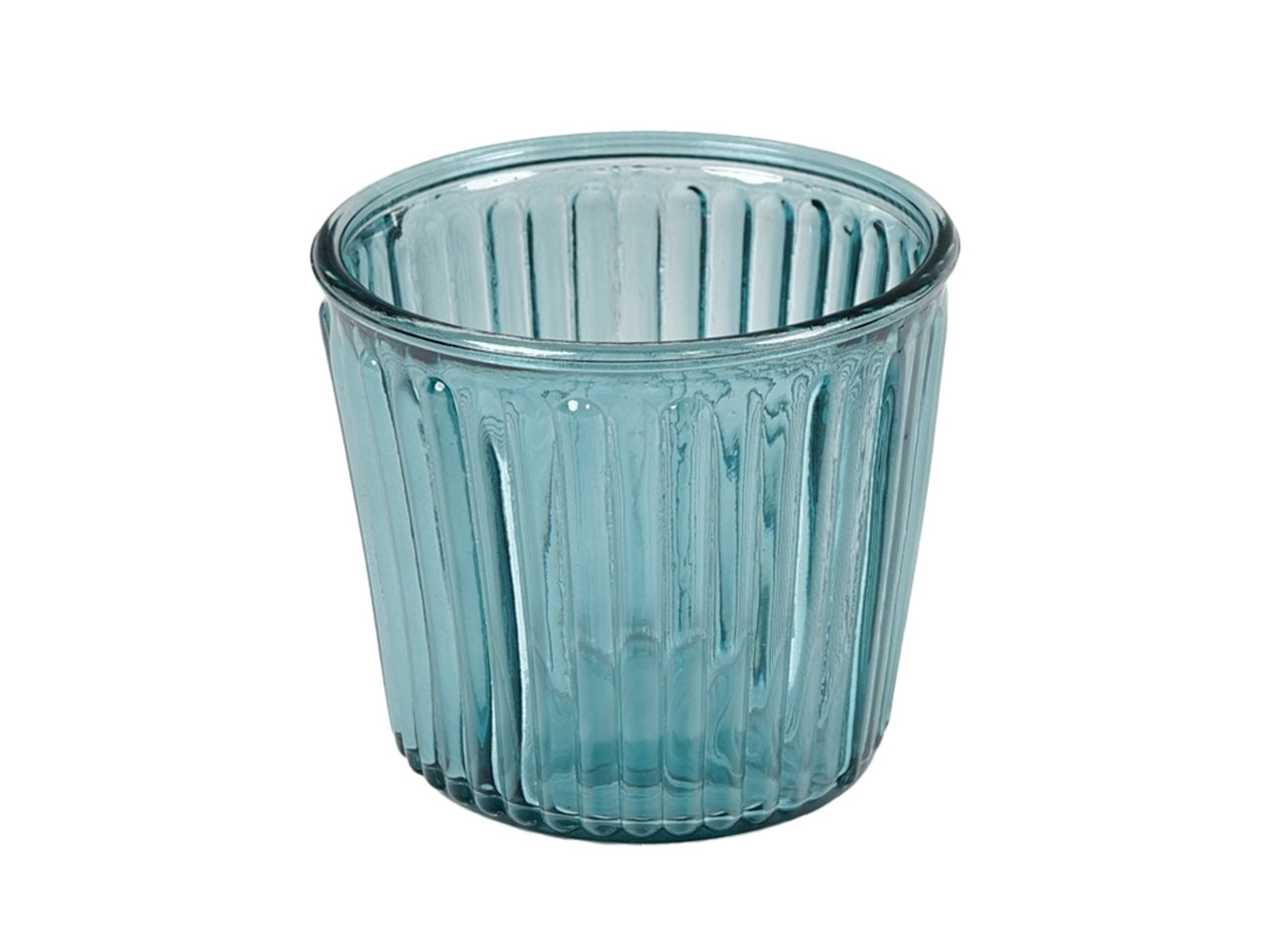 Vaso cachepot moderno per piantine in vetro blu traslucido con decoro a rilievo - ideale per interno/esterno - 11x10 cm - PlÃ thea