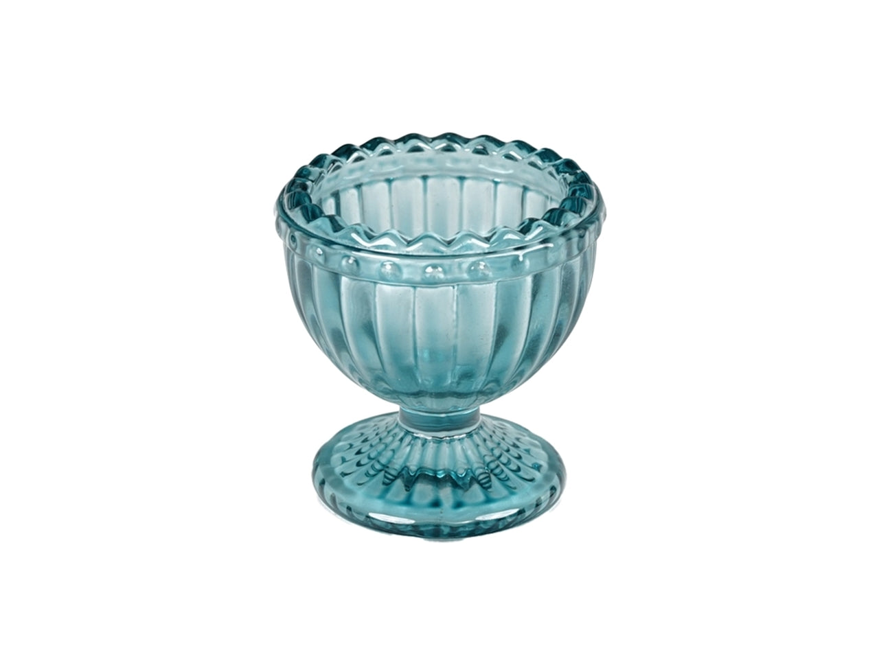 Portacandela classico in vetro blu traslucido con decorazioni a rilievo, 6x5 cm  per candela sfera o tealight - PlÃ thea