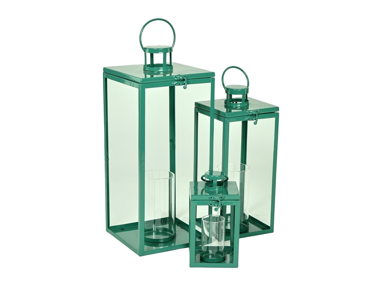 Lanterna da terra in metallo e vetro verde scuro - set 3 dimensioni - PlÃ thea