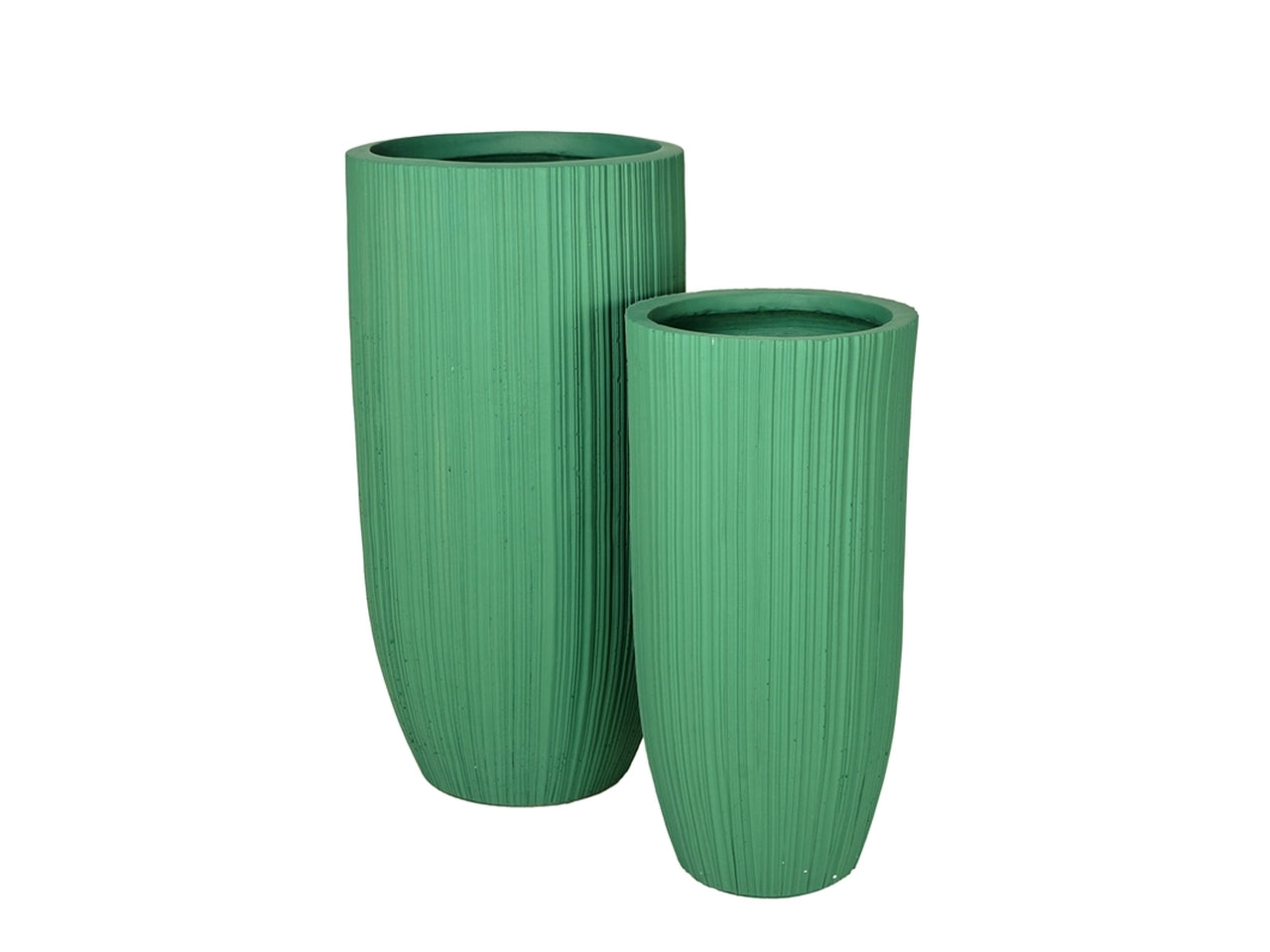 Vaso d'arredo moderno, in resina, verde salvia, forma cilindrica con lavorazione a rilievo, uso interno/esterno, set da 2 - PlÃ thea