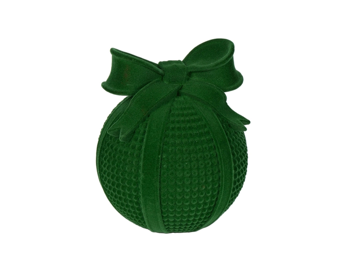 Palla d.9x11cm in resina con fiocco decorativo-verde