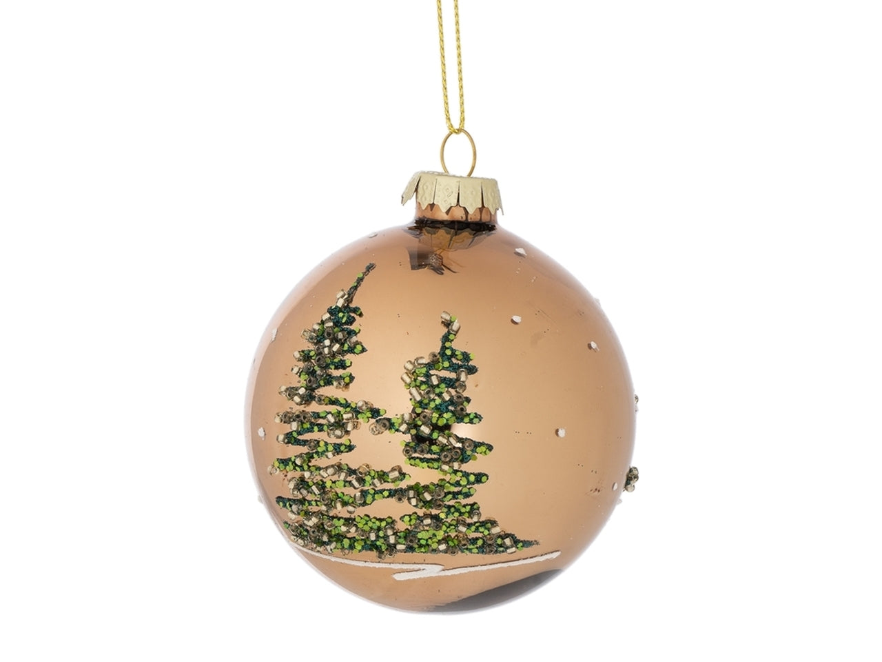 Palla in vetro d.10cm oro con decorazione albero natalizio