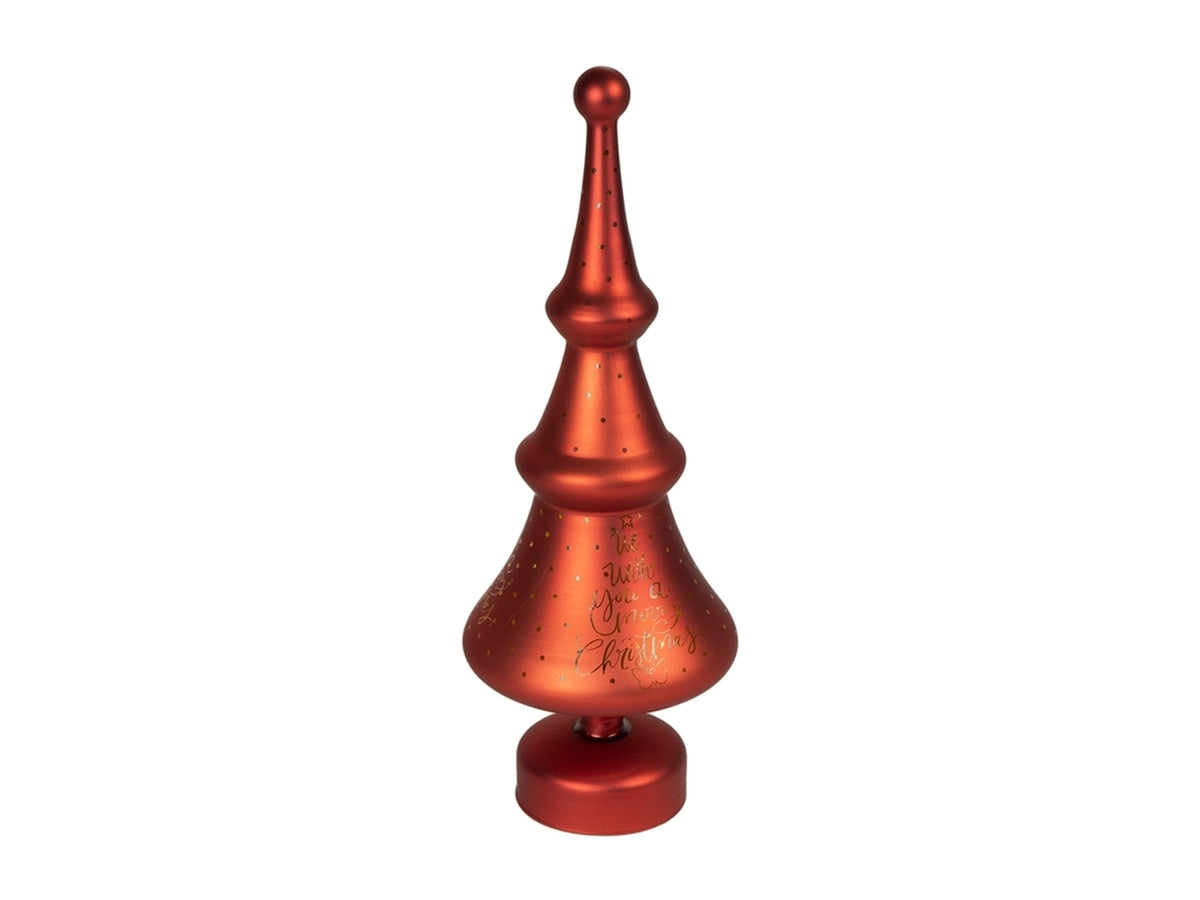 Puntale h.35cm in vetro rosso con scritta "merry christmas" e led