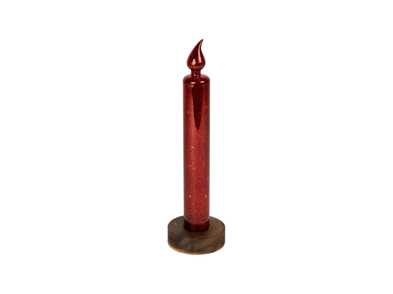 Candela in vetro d.8x30cm con base e led-rossa
