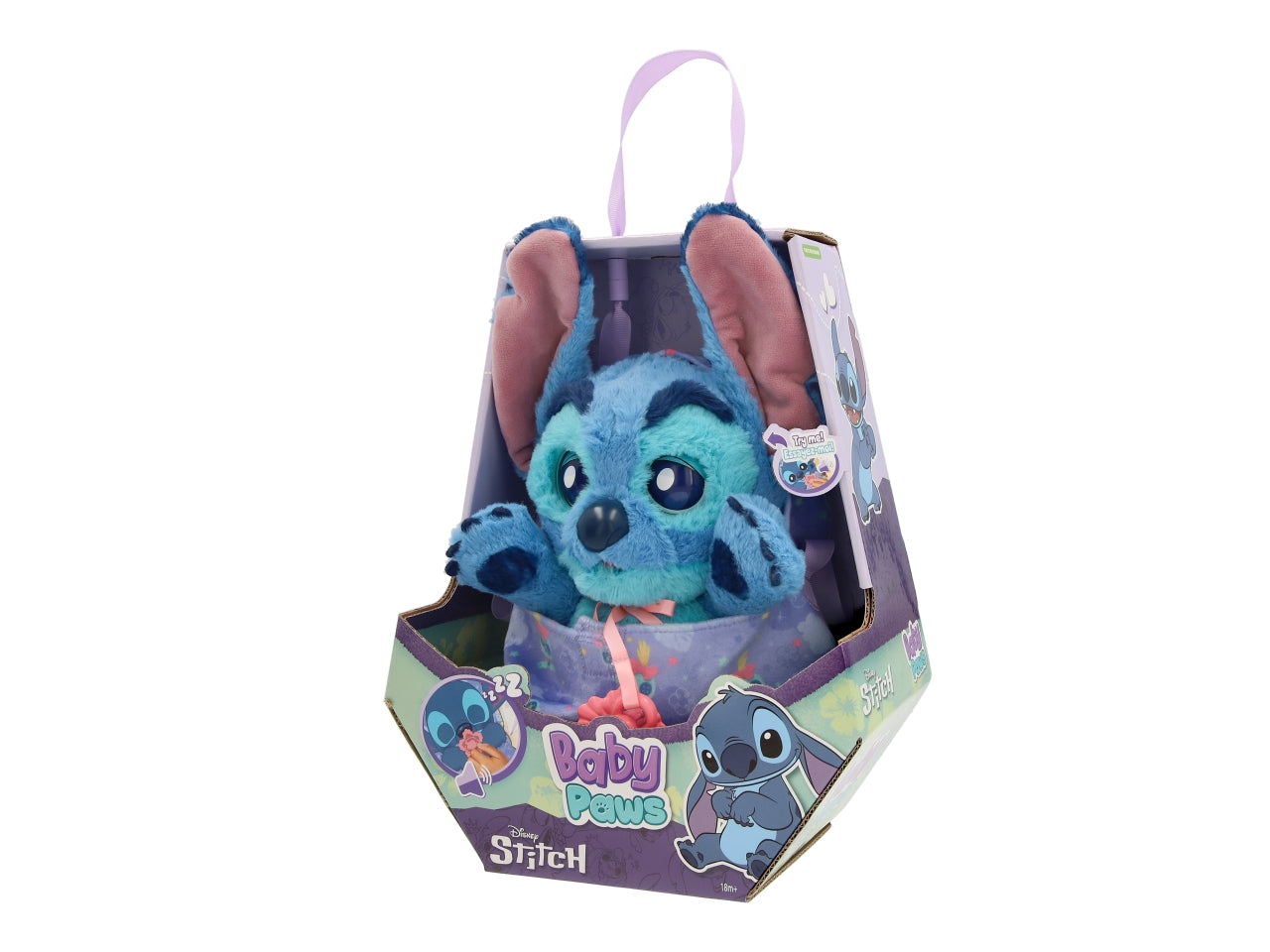 Baby paws Stitch, Peluche interattivo con borsetta per bambini, 18+ mesi