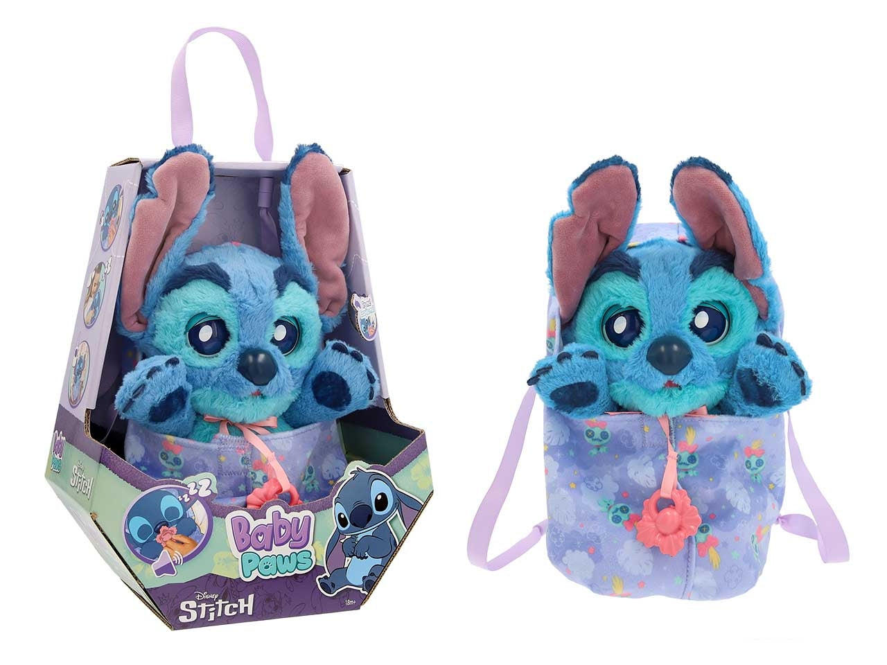 Baby paws Stitch, Peluche interattivo con borsetta per bambini, 18+ mesi