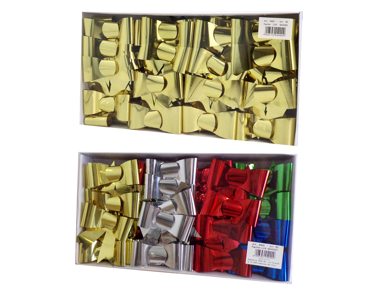 Coccarde papillons in confezione da 50 pezzi - disponibile in color oro o colori assortiti