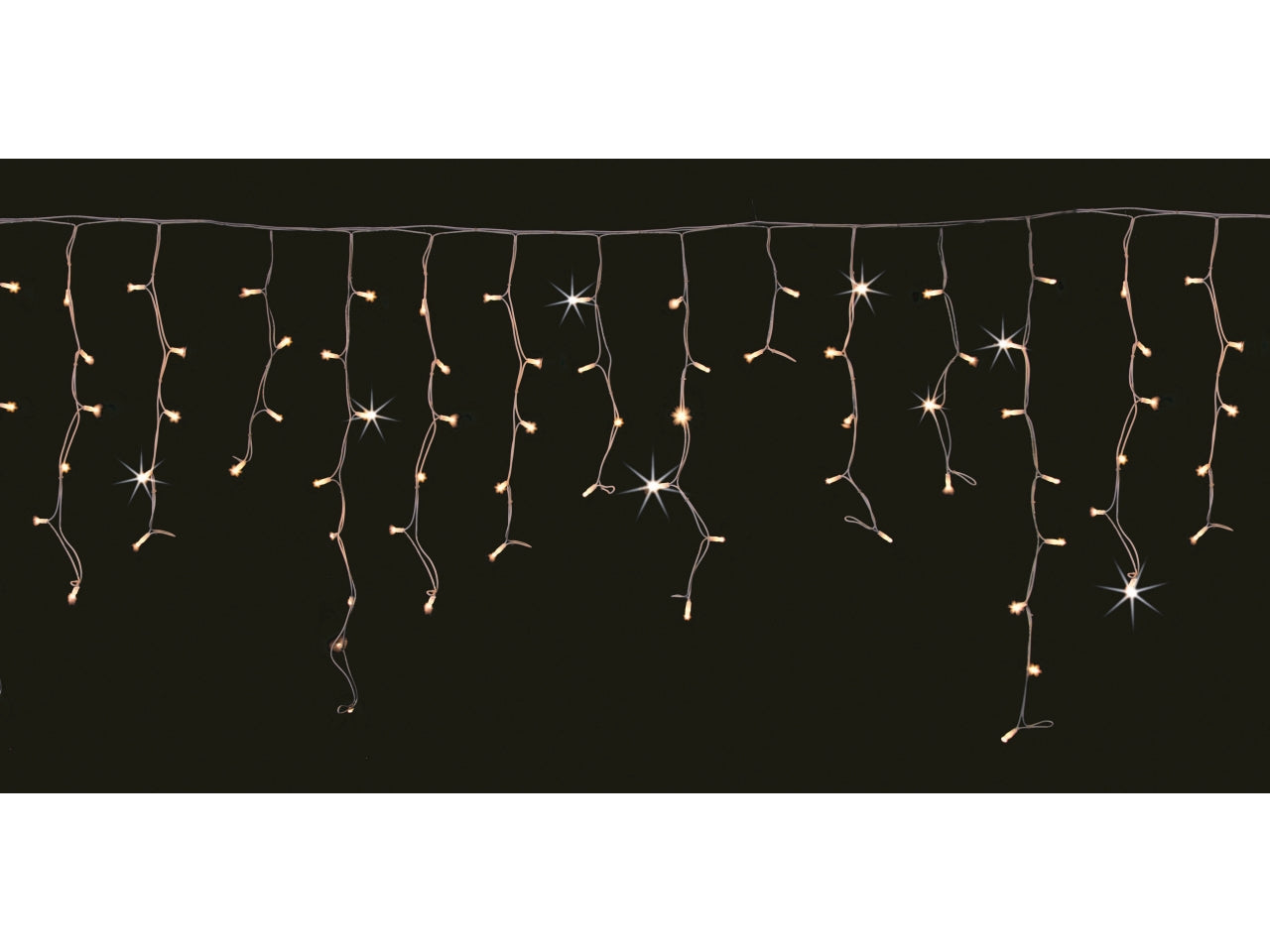 Tenda lucciolona sfalsata ultraluminosa 180 led bianco caldo con 36 ministrobo, cavo bianco , prolungabile fino a 20 set, uso esterno