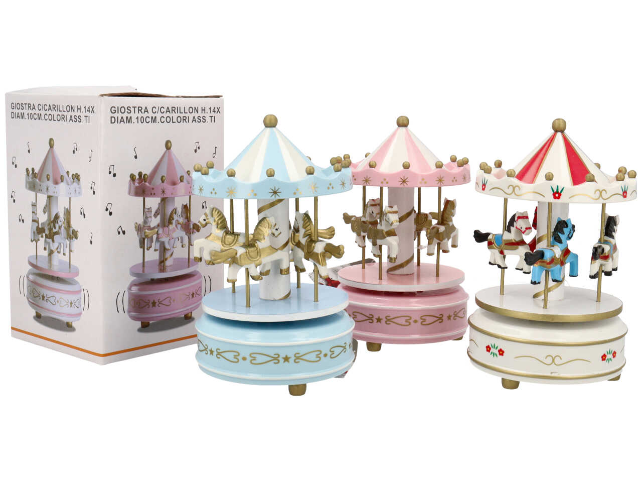 Giostra cavalli con carillon 10xh14cm 4 colori assortiti