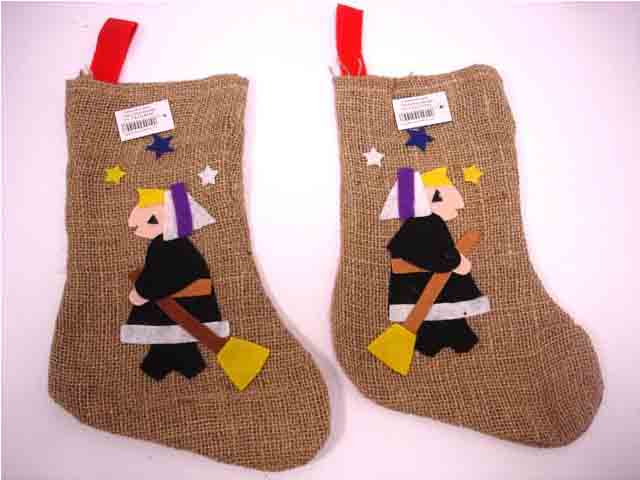 Calza juta con befana l.34x22x16cm, disponibile in 3 assortimenti