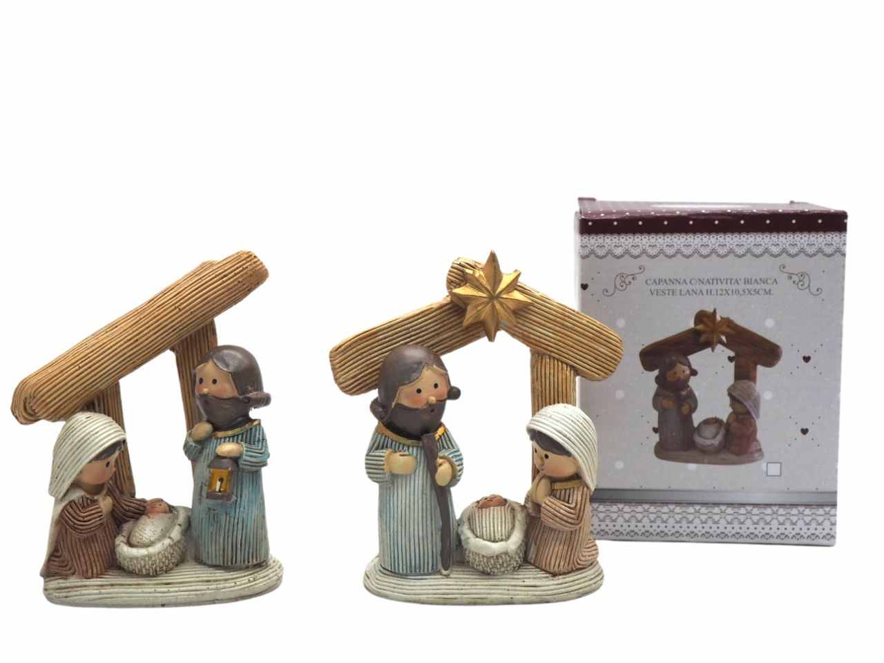 Nativita' con capanna veste tipo lana 12cm assortiti
