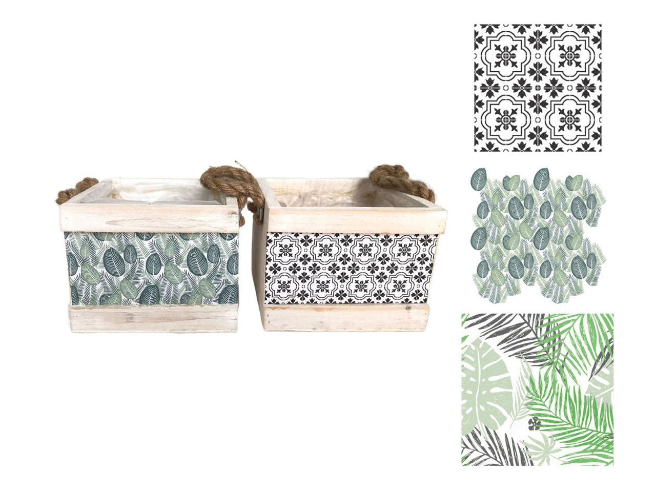Cassetta in legno quadrata con disegni assortiti h.10 - 15x13x13cm