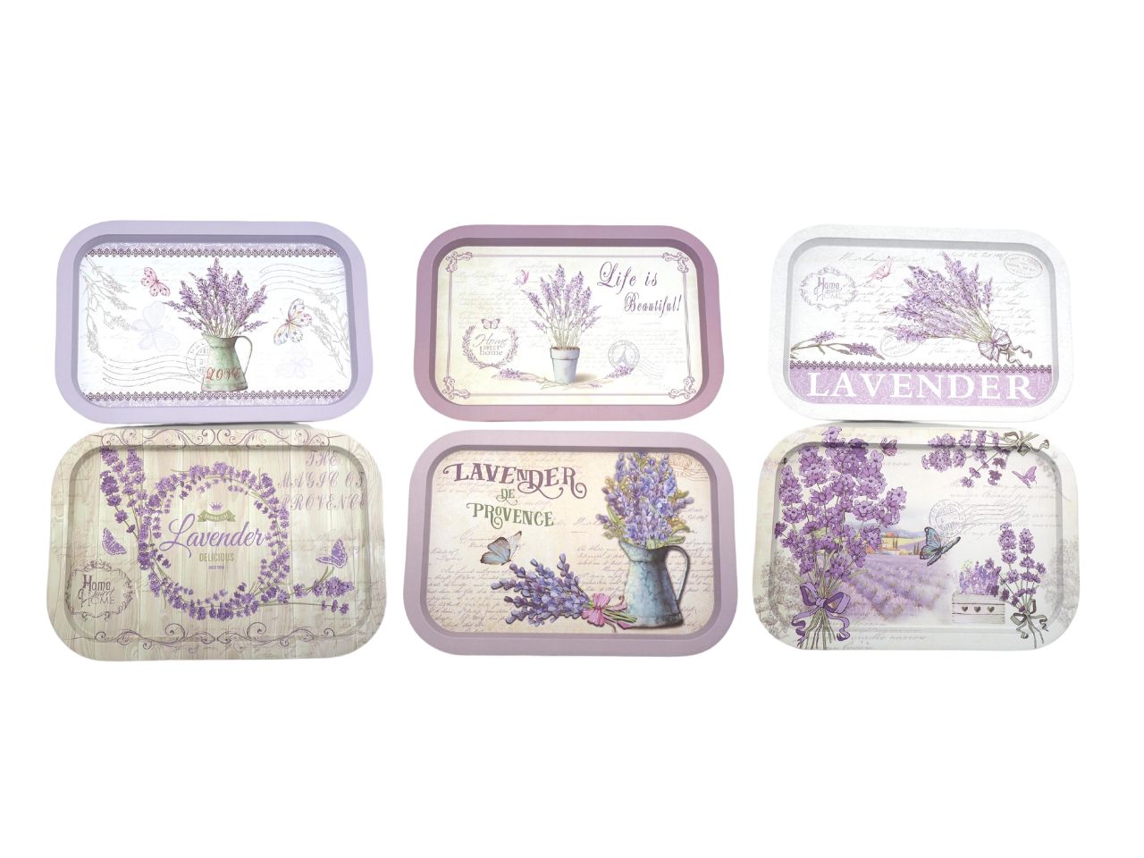 Vassoio centrotavola rettangolare in latta, shabby chic con disegno lavanda in 6 varianti - 35x24 cm - Creare