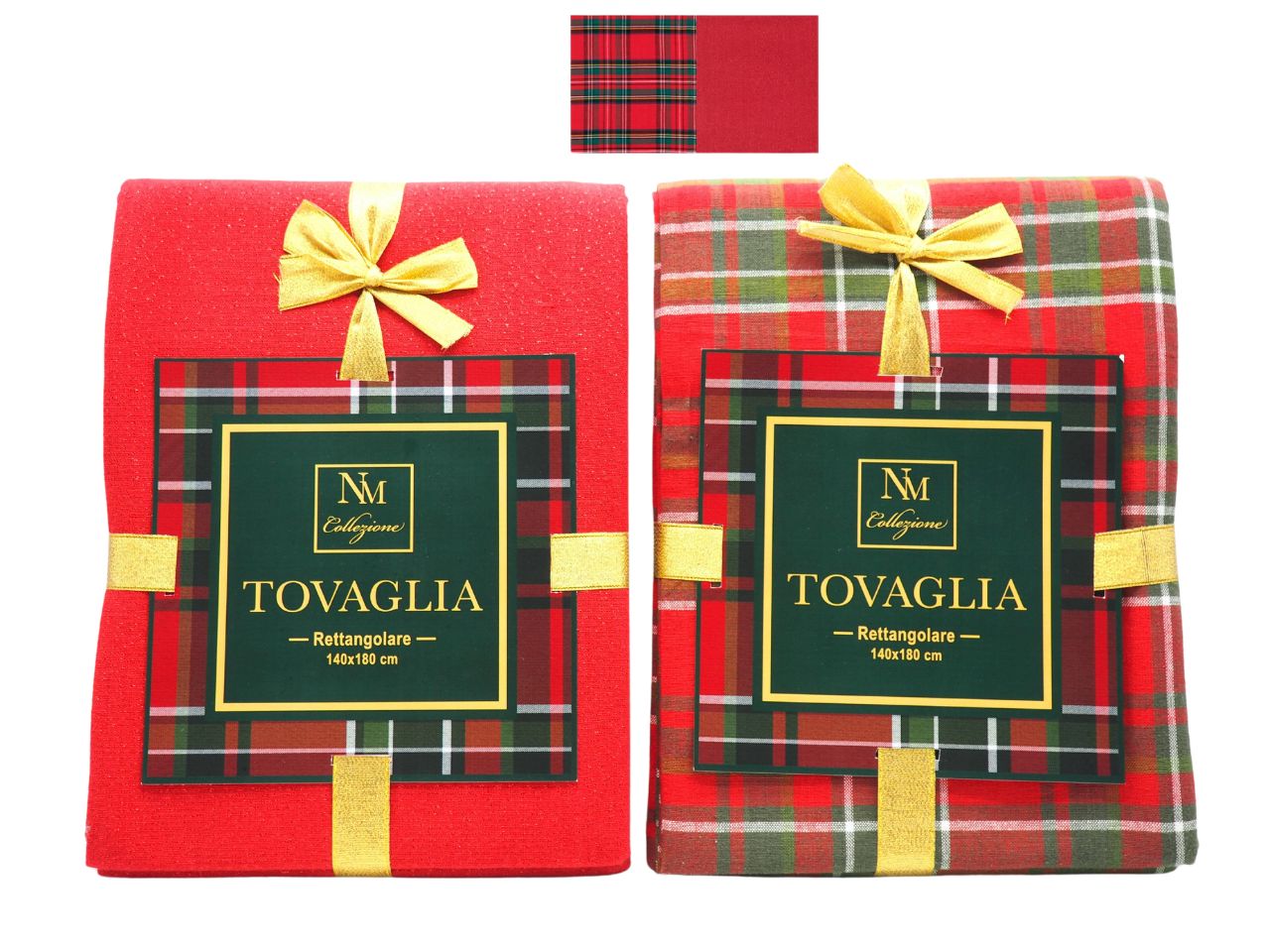 Tovaglia rettangolare natalizia tartan in misto cotone e lurex per 6 persone 140x180 cm - Creare Italia