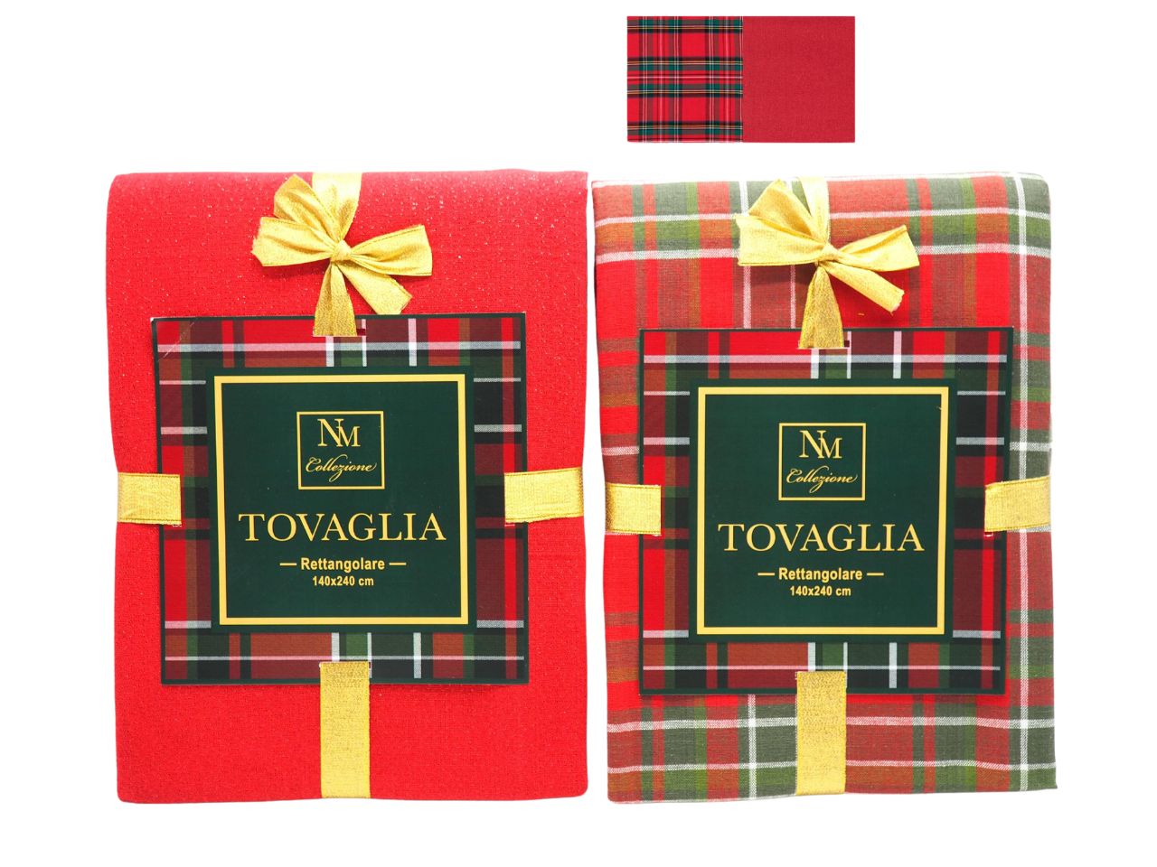 Tovaglia rettangolare natalizia tartan in misto cotone e lurex per 8 persone 140x240 cm - Creare Italia