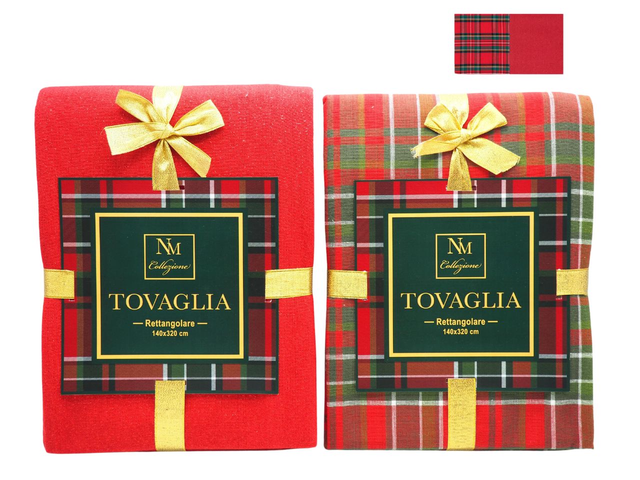 Tovaglia rettangolare natalizia tartan in misto cotone e lurex per 12 persone 140x320 cm - Creare Italia