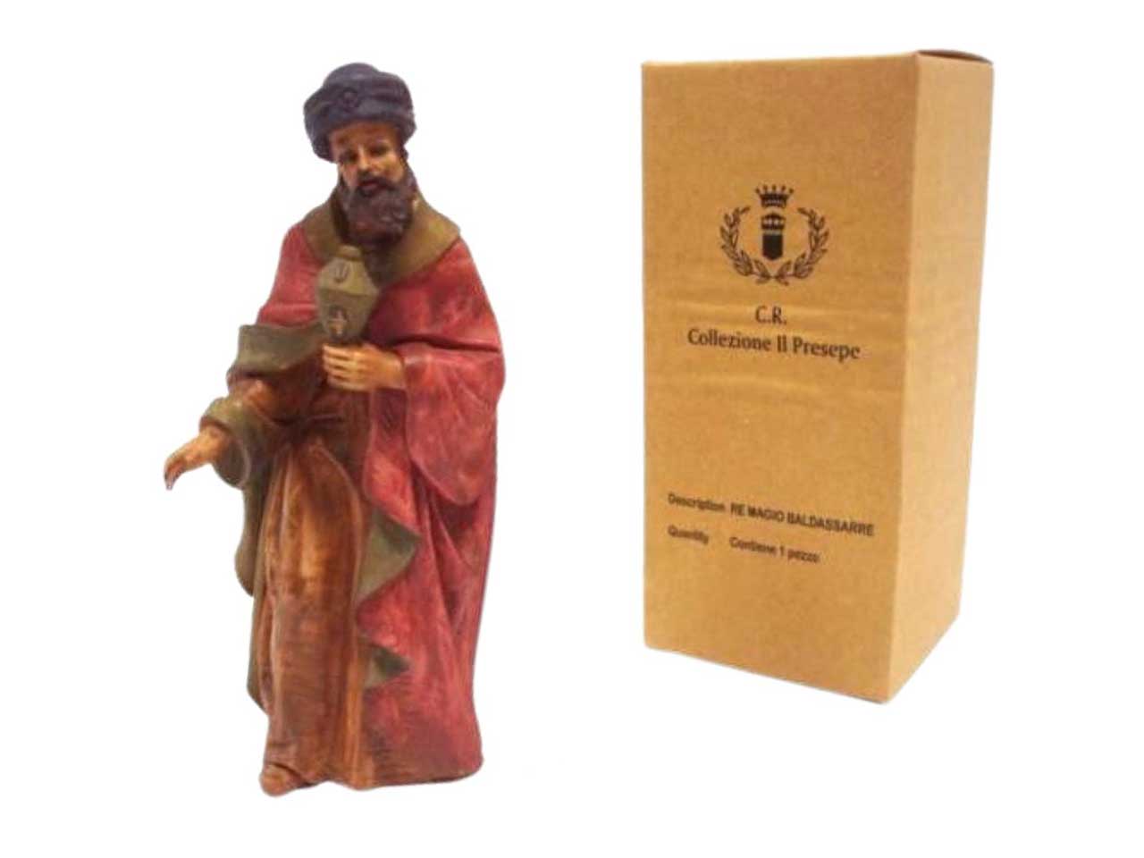Statua Re Magio Baldassarre 25cm multicolor in resina per presepe - Creare Italia
