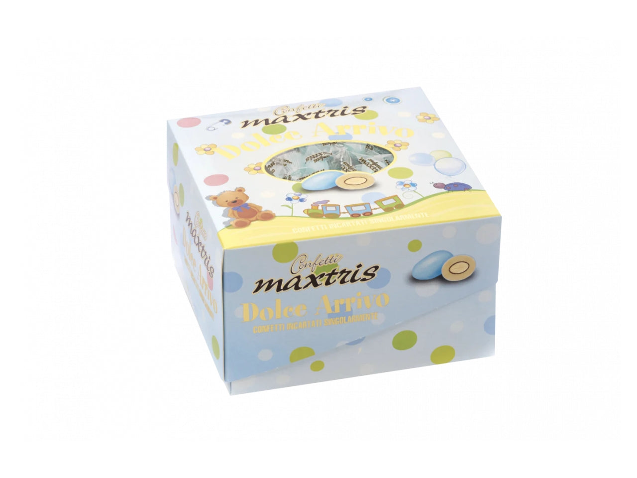 Confetti Maxtris Dolce Arrivo Celeste ricoperti di cioccolato fondente e bianco per nascita e battesimo bimbo - 500gr