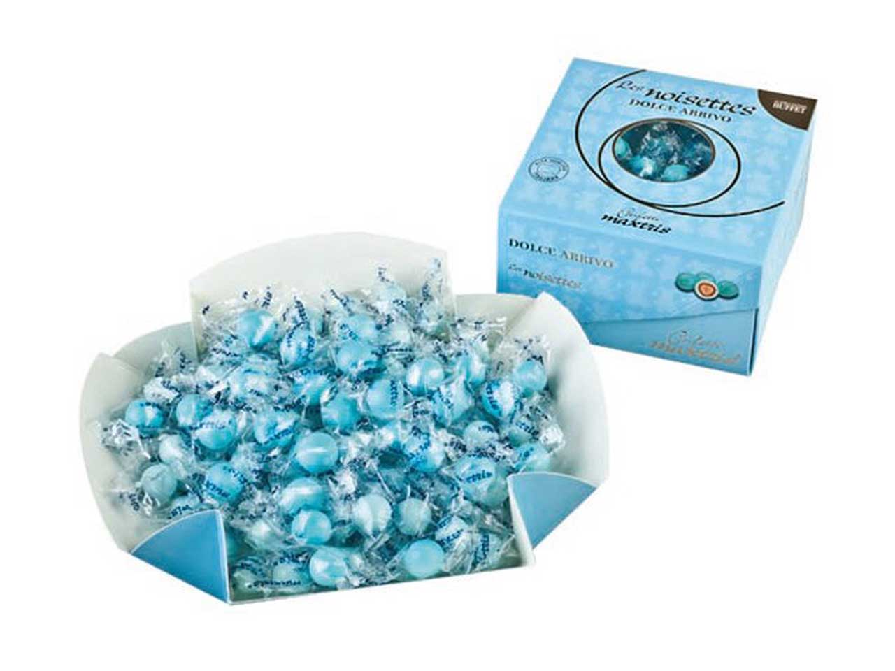 Confetti Maxtris Dolce Arrivo Celeste ricoperti di cioccolato fondente e bianco per nascita e battesimo bimbo - Les Noisettes - 500gr