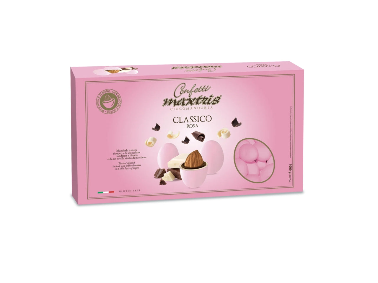 Confetti Maxtris Classico Rosa ricoperti da cioccolato fondente e bianco per bombinere da nascita e battesimo bimba - 1kg