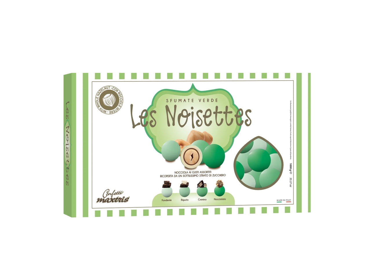 Confetti Maxtris Sfumati Verde ai gusti cremino, cioccolato bianco , fondente e nocciolato per bomboniere di 18 anni - Les Noisettes - 1kg