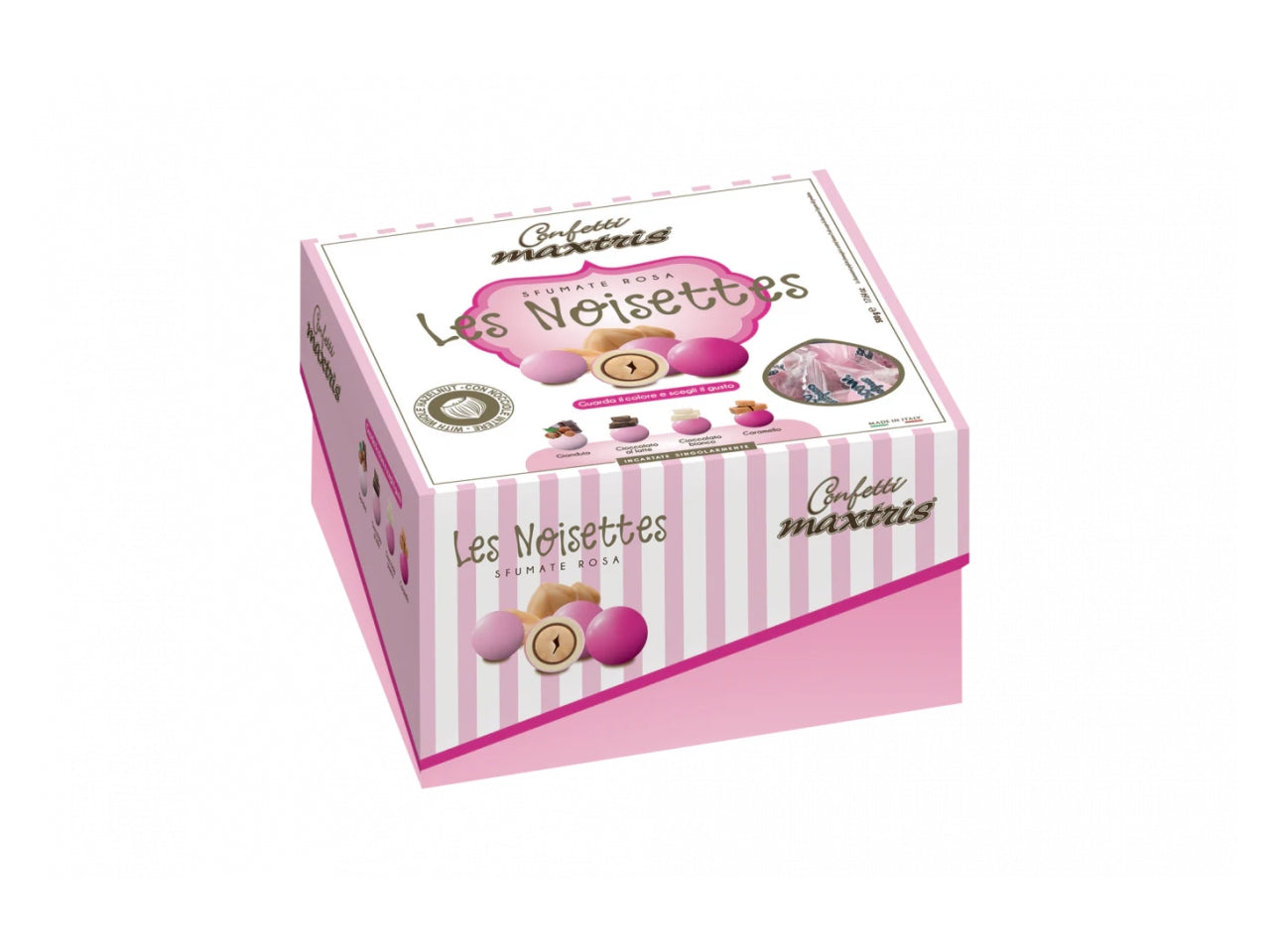 Confetti Maxtris Dolce Arrivo Sumati Rosa al gusto di caramello cioccolato bianco, al latte e gianduia per bomboniere da nascita e battesimo bimba - Les Noisettes - 500gr