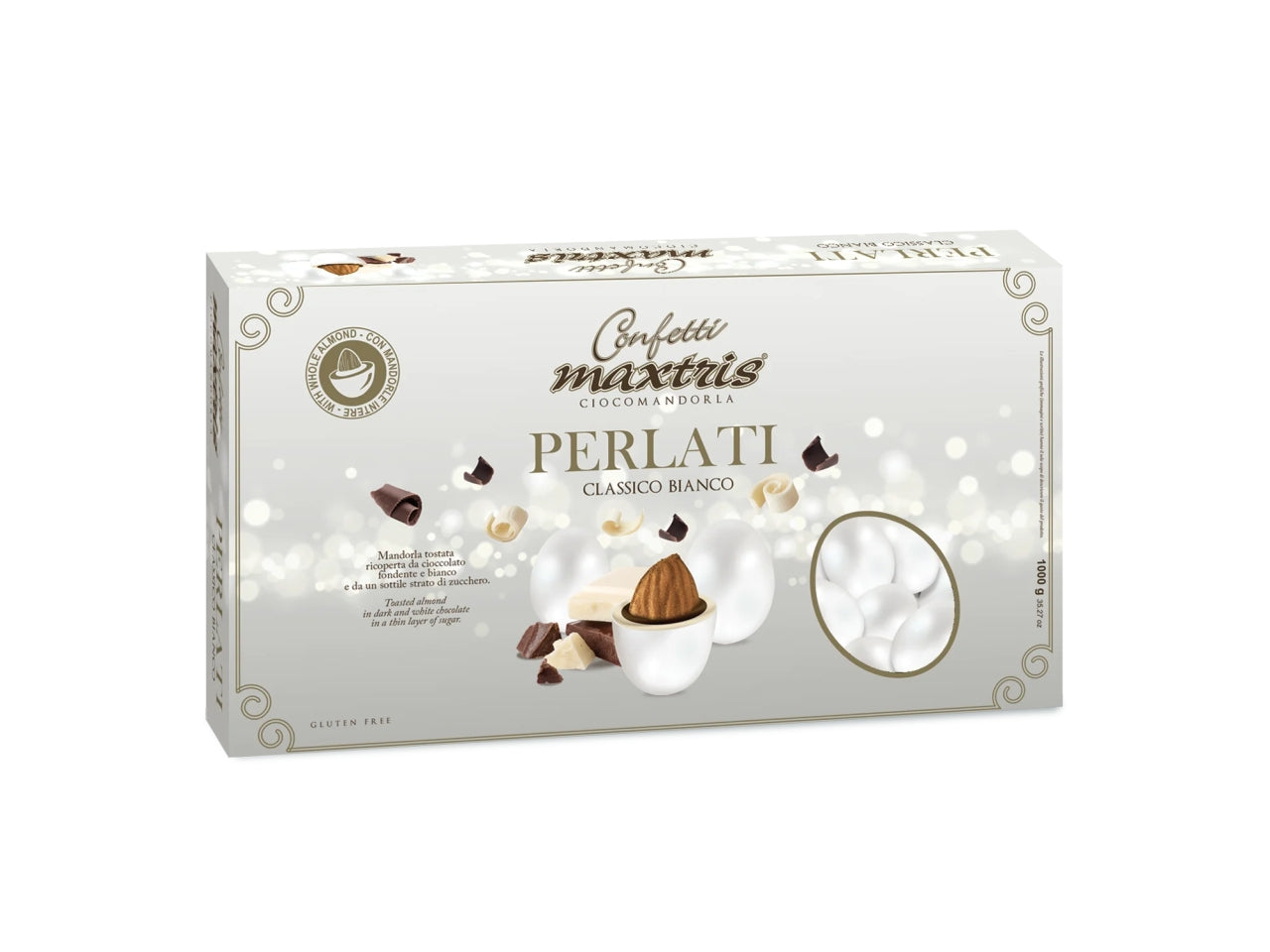 Confetti Maxtris Perlati Bianchi al cioccolato fondente e bianco per bomboniere - 500gr