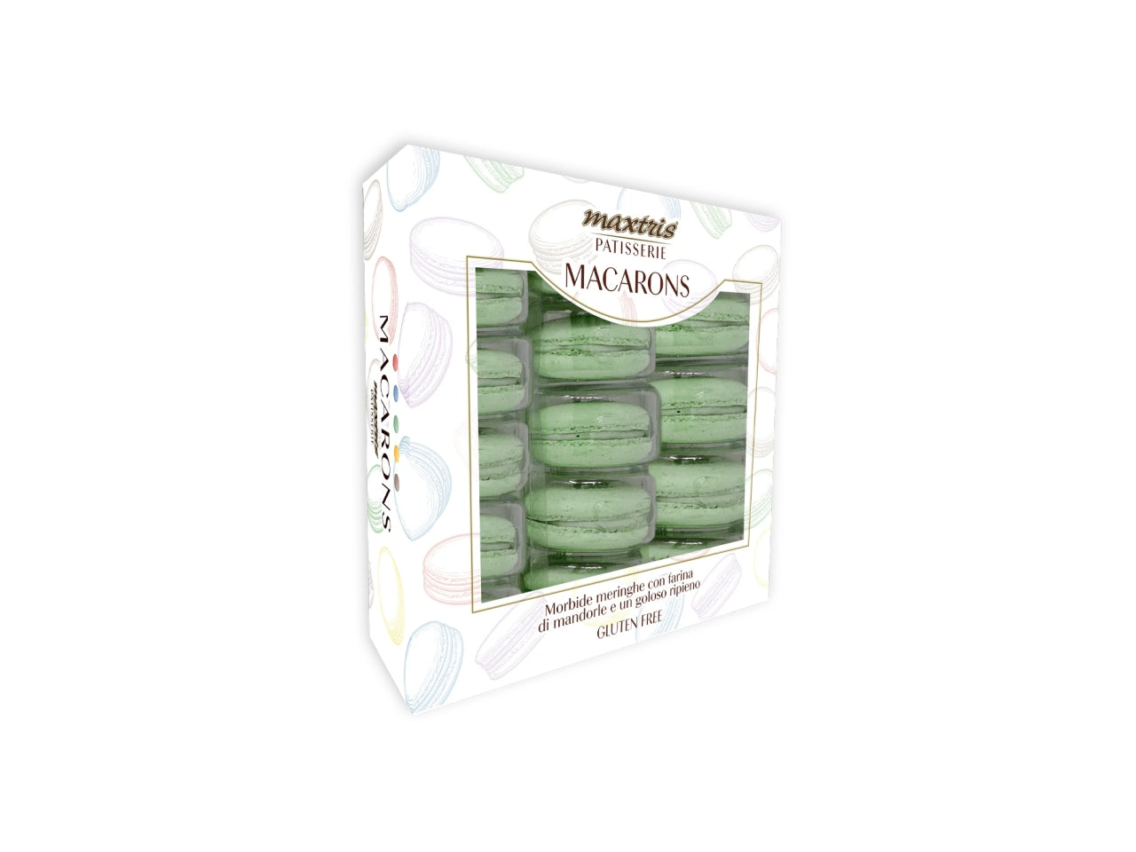 Macarons Maxtris Box al gusto Pistacchio per bomboniere - Verde - 15 pezzi - 234gr