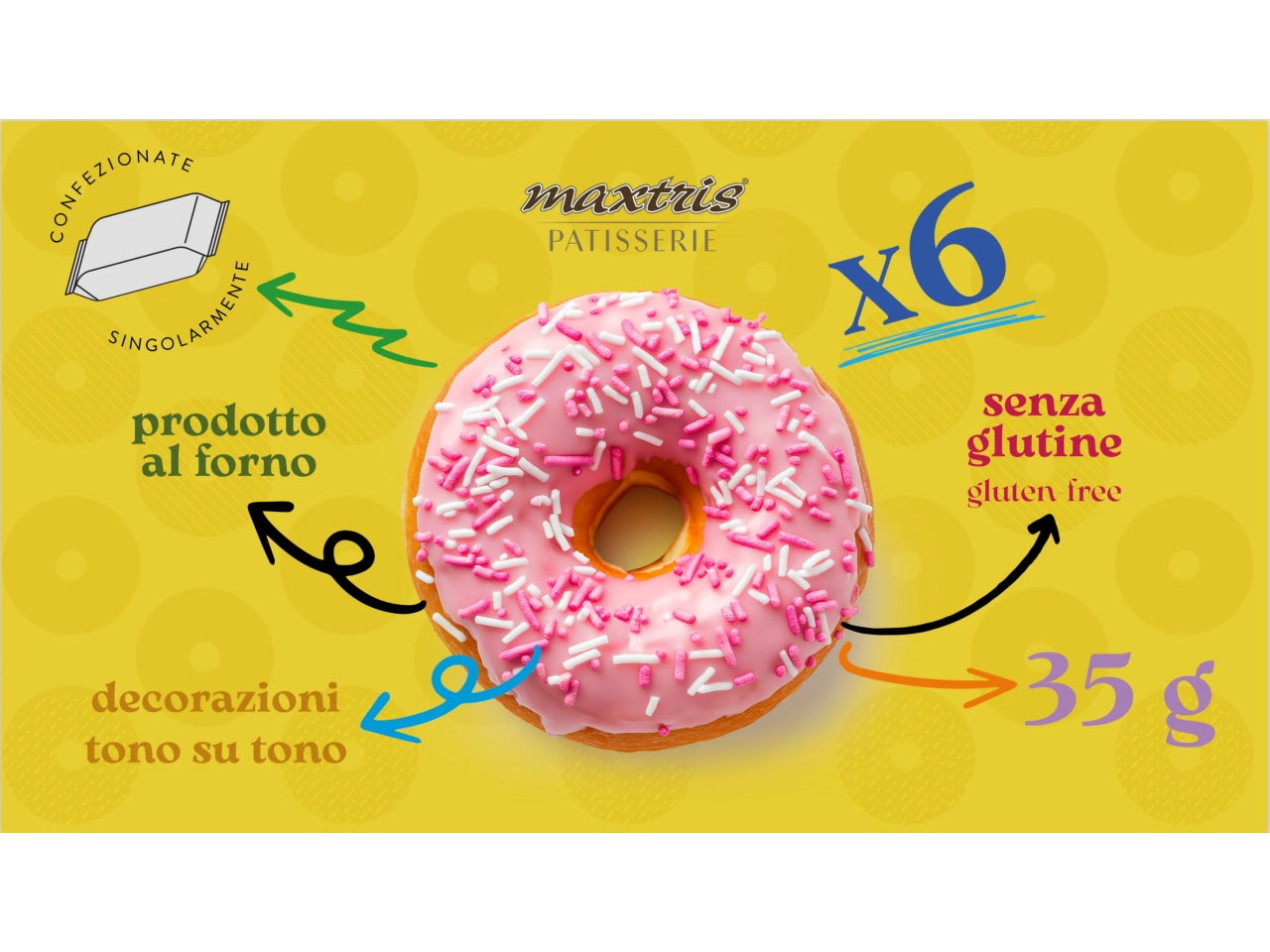 Donuts ciambelle alla fragola senza glutine, in scatola da 6 pezzi confezionati singolarmente - Maxtris
