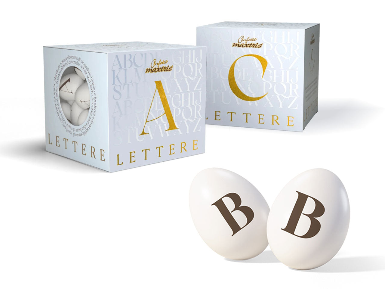 Confetti Lettere cioccomandorla bianchi, lettera B, scatola da 200g - Maxtris