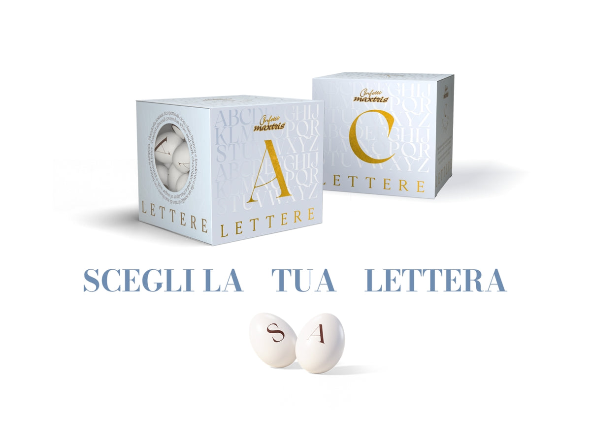 Confetti Lettere cioccomandorla bianchi, lettera D, scatola da 200g - Maxtris