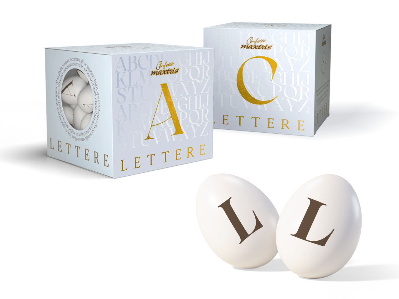 Confetti Lettere cioccomandorla bianchi, lettera L, scatola da 200g - Maxtris