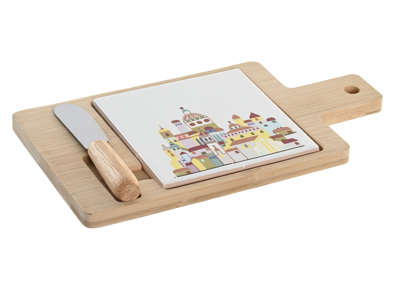 Vassoio aperitivo rettangolare in bambÃ¹ e ceramica multicolor contemporaneo 21.5x11.8x1.5 cm - Item