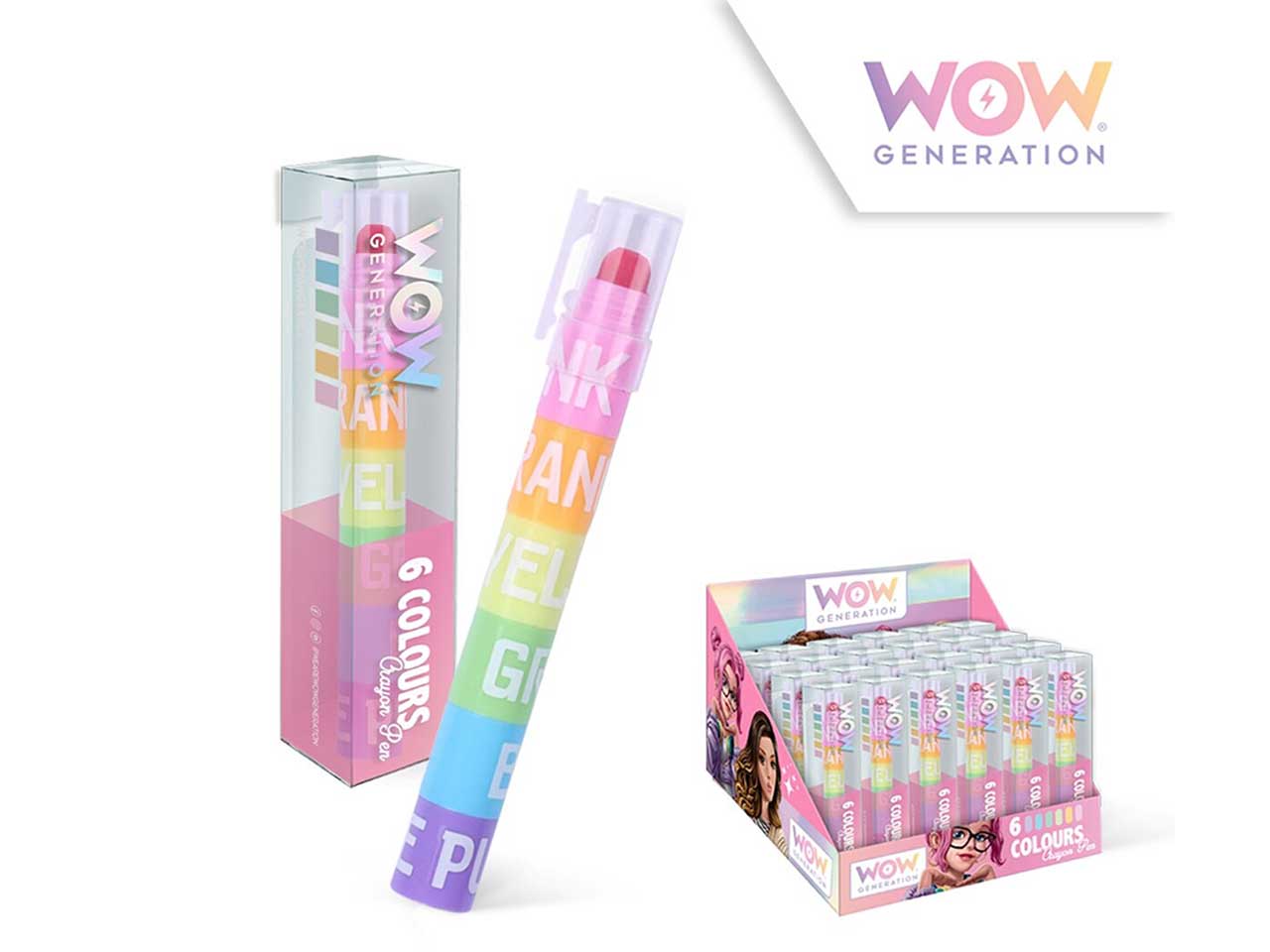 Penna colorata gel costituita da 6 pastelli impilati, multicolor 1,5x15 cm - Wow Generation