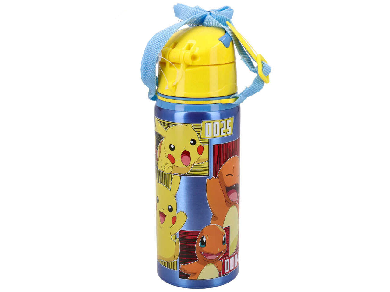 Borraccia Pokemon in alluminio 600 ml con tracollina regolabile 7x22 cm