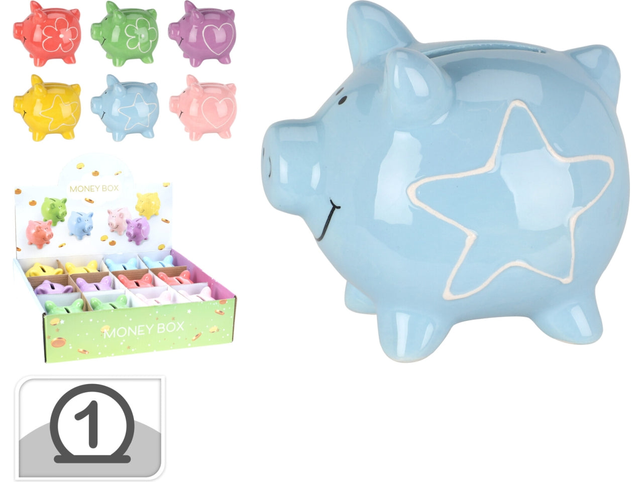 Salvadanaio maialino 9x8cm in colori assortiti